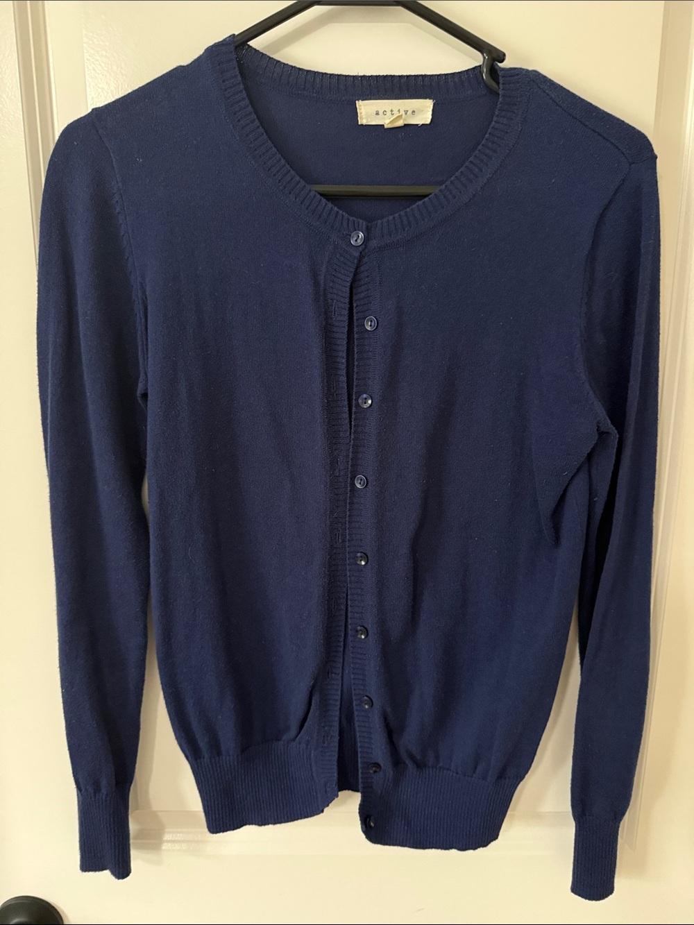 Active USA Women's Navy Button-Up Crewneck Cardigan